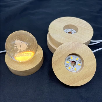 10 cm Kulatý Dřevěný Noční Světlo, Dobíjecí Základna LED Světlo Displej Stojan Držák Lampy Multi-barva Lampa Základna S napájecím Adaptérem 1KS