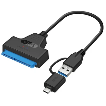 2 v 1 SATA Na USB 3.0 Kabel SATA Typ C Externí Pevný Disk 22Pin Převodník Adaptér pro 2,5 Palcový HDD/SSD