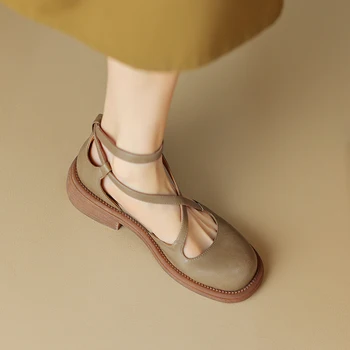 2023 nové Ženy, sandály, přírodní kůže, 22-25cm hovězí kůže+vepřovice cross-vázané spony Mary Jane sandály módní ženy letní boty