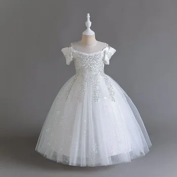 2023 Nový Hot Prodej Módní Dívčí Nadýchané Šaty, Příze Klavír Narozeniny Svatební Princezna Šaty Vestido