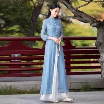 2024 ao dai elegantní cheongsam čínské šaty aodai orientální květinové tisk šifónové šaty qipao vietnamské ao dai ženy elegantní qipao