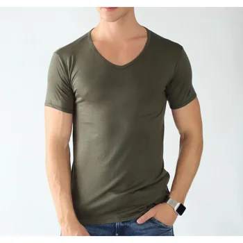 2ks/Mnoho Men ' s V-Neck T-Shirt Modální elastický Krátký Rukáv Plná Barva Muscle Fit T Shirt Muži Top Tees Plus Velikosti L-6XL