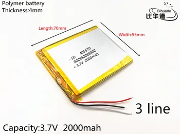 3 line 1ks/mnoho 3.7 V 2000mAh 405570 Lithium Polymer Li-Po, li-ion Dobíjecí Baterie buněk Pro Mp3 MP4 MP5 GPS