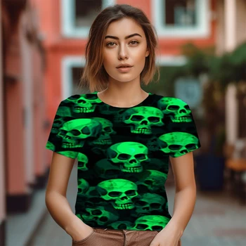 3D Horor Lebka Tištěné T -košile, Letní Lady Super Velký T -shirt Street Volný čas Dámské Nadrozměrné T -shirt Ženy Módní Top