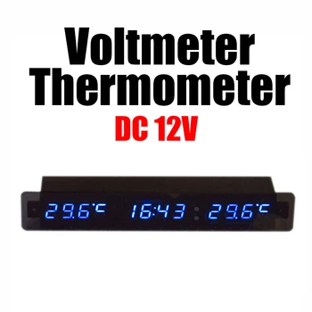 3in1 Voltmetr + Teploměr+ Hodiny DC 12v Monitor Auto Digitální LED Napětí Čas Teplota Vnitřní/Venkovní Teplota Metr
