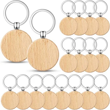 50 Kusů Prázdné Dřevěný přívěsek na Klíče Klíč Gravírování Polotovary, Nedokončené Dřeva Keychain Key Ring Klíčové Kategorie ,Kolem