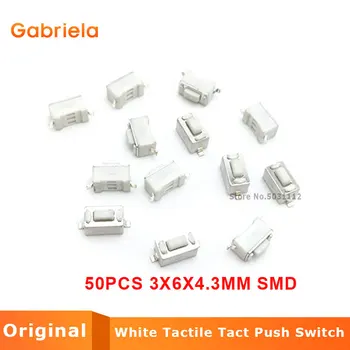 50KS 3X6X4.3MM mikrospínač Bílé Tlačítko Hmatové Takt Push Switch SMD