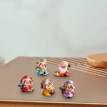 5x Bůh Štěstí Figurky Kreativní Mini Sochy, Feng Shui Miniaturní Obrázek pro Ložnice Jara Stůl, Regál, Dekor