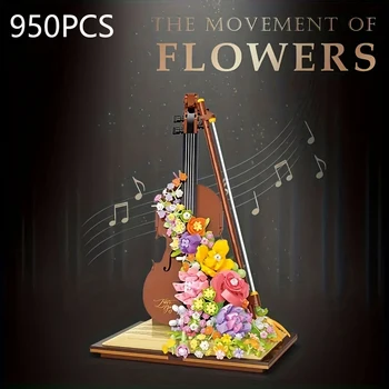 950PCS Mini Housle Stavební Bloky Kreativní Zachovalé Květina Hudební Nástroj Model Cihly Stolní Dekorace Vánoční Dárky