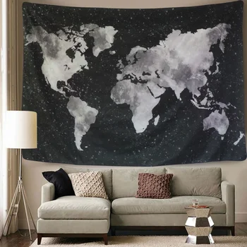 Akvarel mapa světa kvalitní gobelín zdi visí tkaniny, Akvarel styl hot prodej gobelín tkaniny modrý závěs tenký plážový ručník