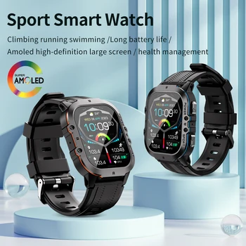 AMOLED Smart Hodinky Pro Muže Sport Fitness Tracker Volání Bluetooth Smartwatch Health Monitor 1ATM Vodotěsné Vojenské náramkové Hodinky