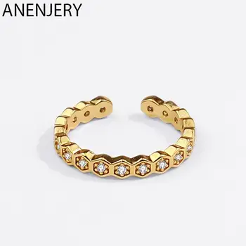 ANENJERY Stříbrné Barvy Zirkon Prsten pro Ženy Luxusní Gold Hexagon Snubní Prsteny Šperky 2022 Nové