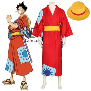 Anime One Piece Cosplay Monkey D Luffy Wano Country Arc Cosplay Kostým Klobouk Kimono Yukata Oblečení Přizpůsobené Halloween Kostýmy