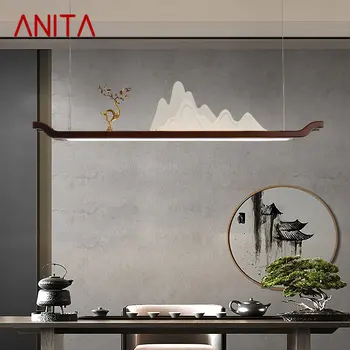ANITA Čínský Styl LED Přívěsek Světlo Kreativní Obdélníkový Hill Vzor Zen Závěsný Lustr Pro Domácí Čajovna Jídelna