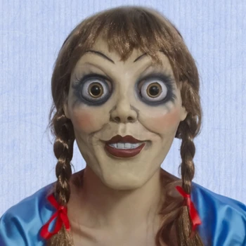 Annabelle Maska S Parukou Halloween Hororové Grimasy Maska Pro Dospělé Monster Maska celý obličej Duch latexové masky Karnevalové Kostýmy