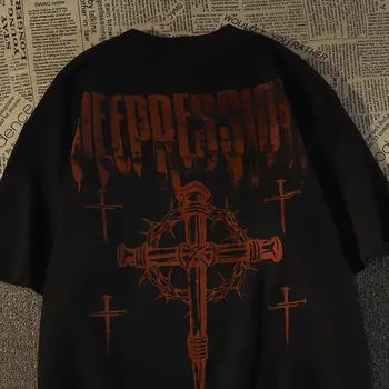 Bavlněné kříž osobnosti Grafický Tisk T košile Módní Volné Muže a Ženy Harajuku Neformální Hip Hop Nadrozměrné T košile topy