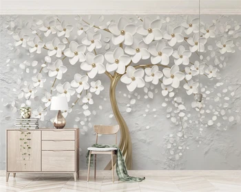 beibehang Vlastní 2019 nové malé wallpaper domácí dekorace čerstvé máty bílý květ reliéfní pozadí papel de parede tapety