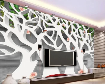 Beibehang Vlastní tapety 3d bílé abstraktní strom, červená růže čtverce TV pozadí zeď tapety nástěnné malby na stěny 3 d papier peint