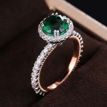 CAOSHI Ušlechtilé Kulaté Zelené Zirkony Výročí Prsteny pro Ženy Dva Tón Design, Elegantní Klasické Šperky Každodenní Nošení Prsten, Dárek