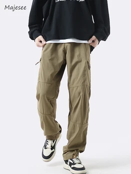 Cargo Kalhoty Muži Jednoduché Streetwear Denní Jaro Podzim Zip Design Retro Pevné Sestříhané Americký Styl Mužské Dlouhe Kalhoty