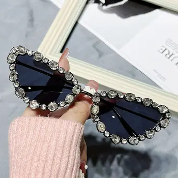 Crystal Ženy Cat Eye sluneční Brýle Nové Luxusní Trendy Muži Kovový Rám Sluneční Brýle Gradient Mirror Odstíny Brýle UV400