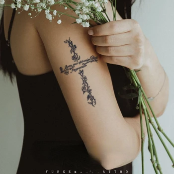 Dočasné Tetování Romantické Růže Dopis Kříž Šťávy Tetování Samolepky Vodotěsné Y2K Falešné Tetování Punk Levné Zboží, velkoobchod Roztomilý