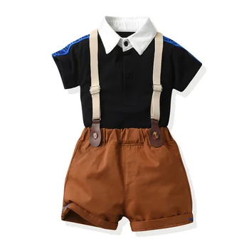 Dětské tričko krátké rukávy kontrastní top s ramínky a dvou-kus, letní sada boutique děti značkové oblečení chlapeček oblečení