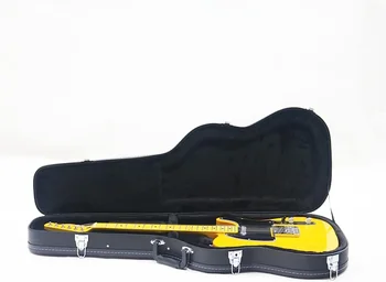 Elektrická Kytara Hard Case, ST/TL Tele Dřevěné Hardshell Ochranné Pouzdro s pojistnou Podložkou (Černá/Žlutá)