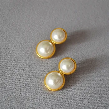 Evropské a Americké atmosféru módní retro mosaz vykládaná půl pearl stříbro 925 jehly náušnice ženy náušnice