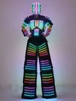 Full Color LED Robot Oblek, Kostým, Světlo Chůdách Walker Oblečení, Helmu Laser Rukavice, LED Světelný Bunda Oblečení