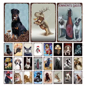 Funny Pes, Kočka Kovové Známky Roztomilé Zvířátko Pes Plakát Vintage Wall Art Dekorativní Talíř pro Pub zverimexu Domácí Dekoraci Znamení Pes
