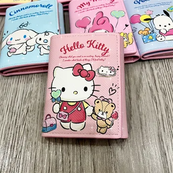 Hello Kitty Girl Peněženka Sanrio Skořice Kreslený Periferní Děti Student Tři Fold PU Krátké Peněženky Kartu, Mince Přenosné Úložiště