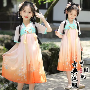 Holky Vintage Výšivky Šaty Starověké Tradiční Čínské Děti Pohádky Fázi Flok Taneční Kostým Retro Tang Dynastie Hanfu
