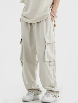 HOUZHOU Černá Cargo Kalhoty pro Muže Hip Hop Bílé Kalhoty Cargo Muž Vintage Japonský Streetwear Ležérní Safari Styl Kapsa na Zip