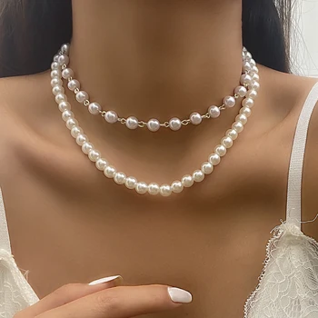 IngeSight.Z 2ks/set Bílá Imitace Perel náhrdelník Náhrdelník pro Ženy 2022 Módní Korálky Letní Pláž Krční Límec Šperky