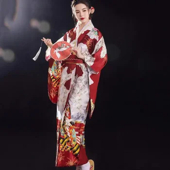 Japonské Tradiční Kimono Šaty S Obi Tisk Květ Vzdušné Šaty Kostým Ženy, Dámy Gejša Haori Yukata Kimono Šaty Oblek