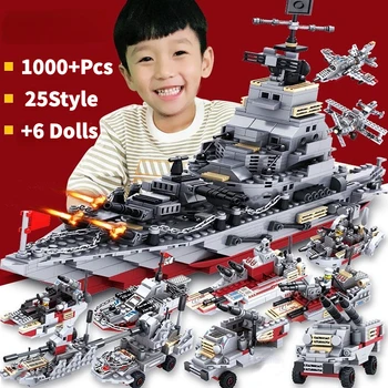 Kompatibilní s Lego Stavební Kameny 2. světové války Vojenská Válečná loď, Loď, Letadlo, Auto Nastavit SWAT Tank Bojovat Hračky pro Děti Dárky