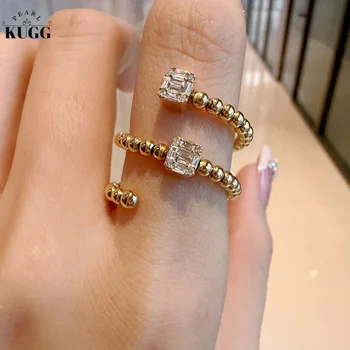 KUGG 18K Žluté Zlato Prsteny Luxusní Móda Double Layer Design, Skutečný Přírodní Diamantový Prsten pro Ženy, Senior Banquet High Šperky