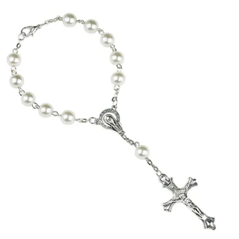Křest Dárek Perlový Náramek s Křížem pro První Přijímání Křtu za Kmotra Kmotřenka Náboženské Šperky