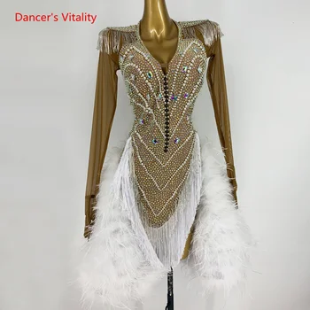 Latinské Dance Šaty Pro Dospělé Rumba, Chacha, Tango Taneční Vystoupení Oblečení Customzied Latinské Taneční Pódium Nosit Oblečení