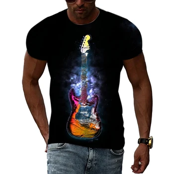 Letní Hip Hop Cool Kytaru Muzikant Grafické T-košile Muži Ležérní Osobnost Kreativní 3D Tisk O-krk Krátký Rukáv Trička Topy