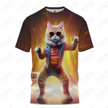 Letní nové pánské T -košile tančící kočka 3D tištěné pánské tričko retro pro volný čas pánské T -shirt módní trendové volné pánské tričko