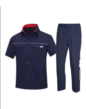 Letní pracovní oblečení krátký rukáv topy kalhoty proti statické bambusové vlákno pracovní Oblečení pro muže mechanik opravář dílnou Kombinézu