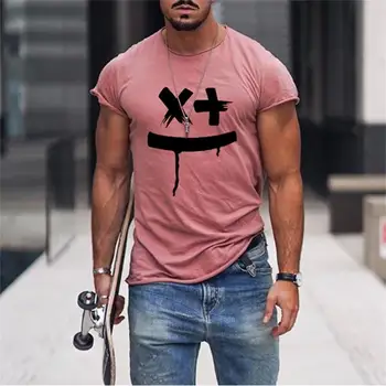 Letní Pánské Růžové tričko XXOO Graffiti Výraz, Krátký Rukáv Hip Hop Ležérní O-Neck T košile Denně Volné Polyester Top 6XL