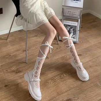 Lolita podvazky Krajkové Punčochy Japonské Harajuku Jk Uprostřed Trubice Ponožky Tie Síťované Punčochy Lýtkové Sexy Tenké Ponožky Popruhy