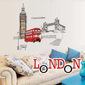 Londýnský Double-decker Autobus Samolepky na Zeď Vyměnitelné Samolepky Kreativní Umění Nástěnné Domácí Dekoraci Velké