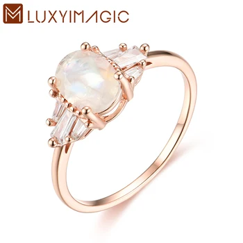 Luxyimagic Přírodní měsíční Kámen Prsteny pro Ženy Solid 925 Sterling Silver Šperky Oválný Drahokam Svatební Zásnubní Výročí Dárek