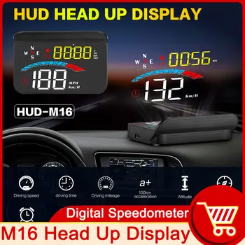 M16 Head Up Displej Auto GPS, Digitální Měřidlo, Rychloměr, Rychlostní čelní Sklo Projektor Kompas Napětí KM/h MPH VÝLET Pro Všechny Vozy
