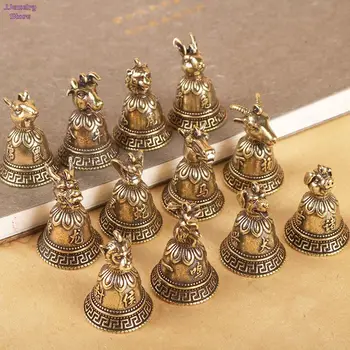 Mosaz Chinese Zodiac 12 Zvířat Hlavy Bell Klíčenka Přívěsky Šperky Vintage Mědi Feng Shui Auto Klíčenka Visí Přívěšek Na Klíče Dárek