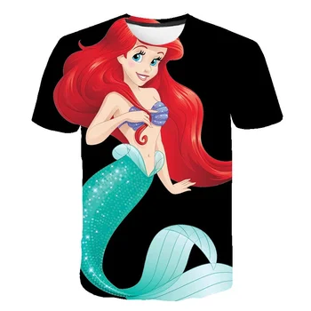 Mořská panna Anime Trička 3D Tisk T-Košile Děti Oblečení pro Děti Ariel Princezna Trička Disney Série Crewneck Tee Košile